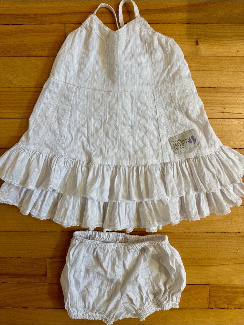 Beautiful Well Dressed Wolf Ruffled Baby Dress with Bloomers 2T